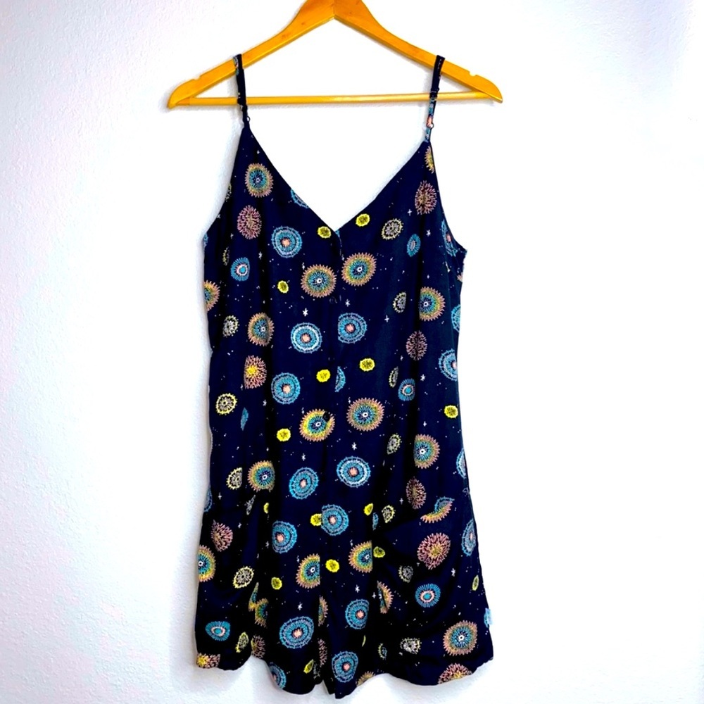 RVCA Luke Pelletier Sleeveless Black Fireworks Print Romper
Size Large